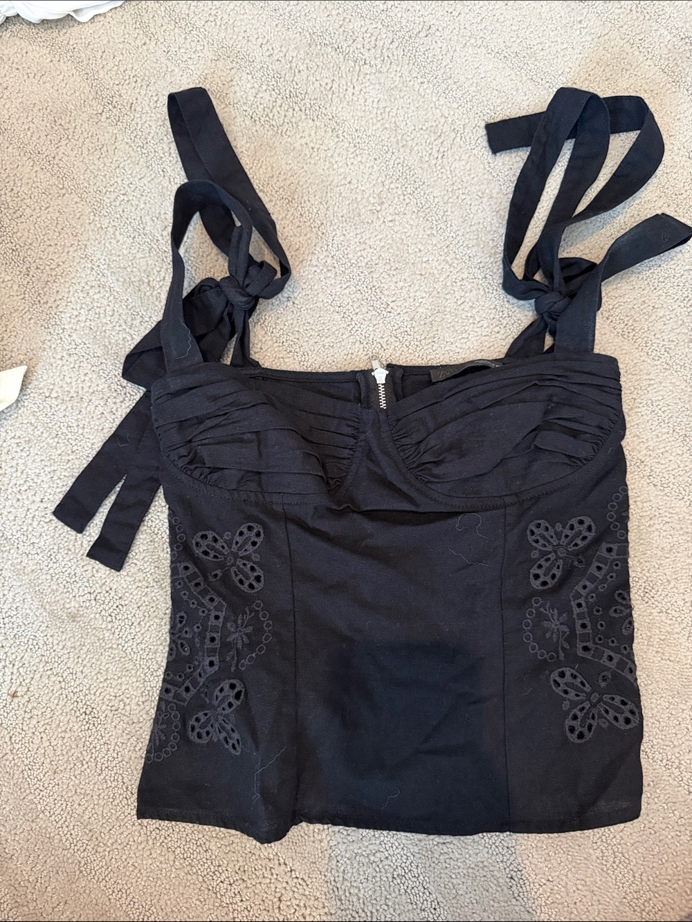 Zara Black Tie-Shoulder Embroidered Camisole